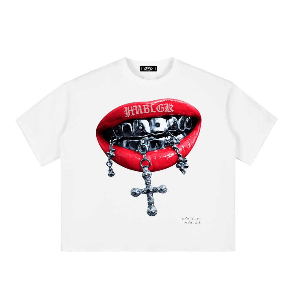 Chrome Lips Boxy T-Shirt (White)